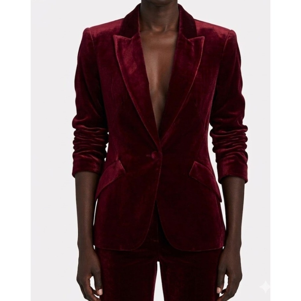 L'AGENCE Chamberlain Velvet Blazer Dark Red Single Button Peaked Lapel Size 0